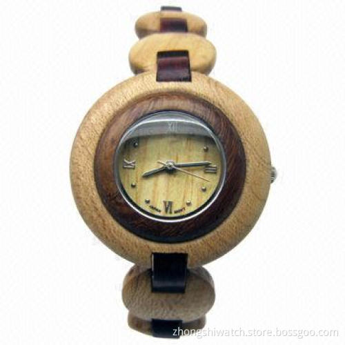 Ladies' Quartz Watch, Black Sandal Wood and Maple Bangle, Excellent Design, Japan Seiko Movement